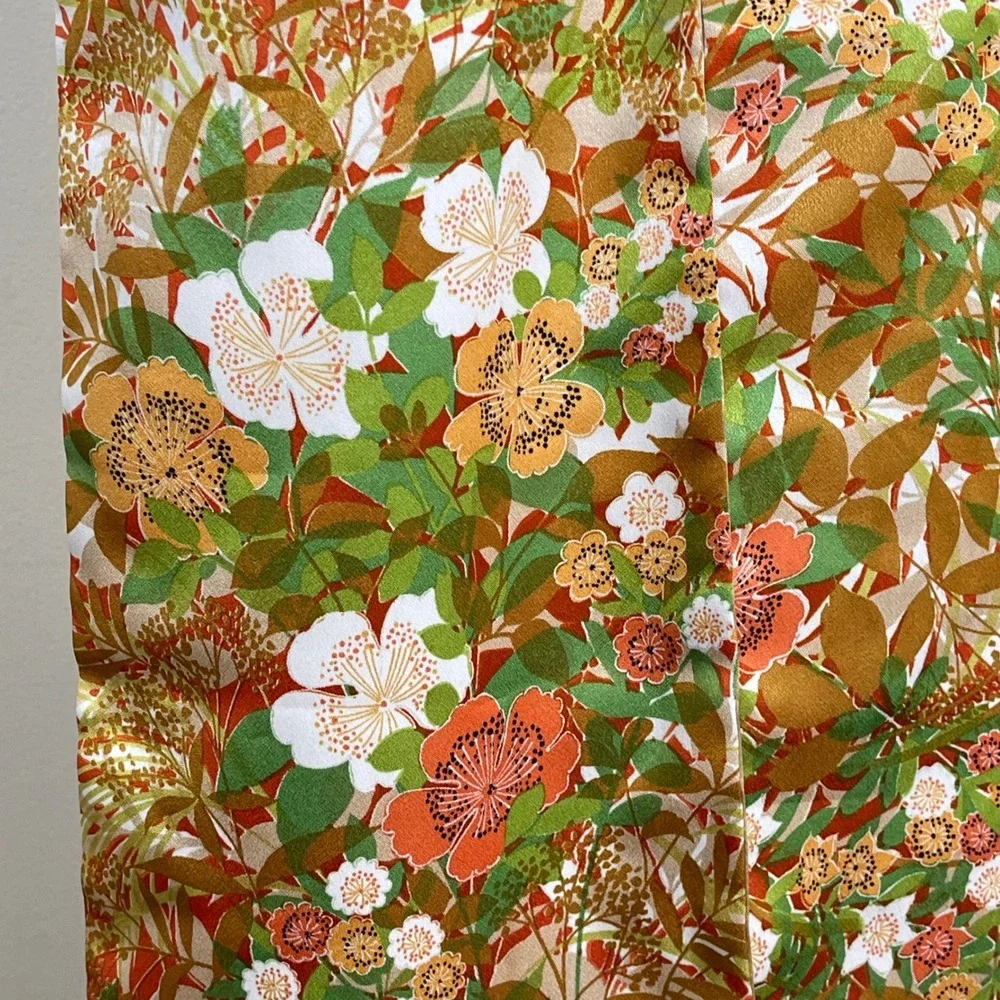 Vintage Floral‎ Botanical Print Scarf Retro Earth Tone Satin Finish 70s Boho